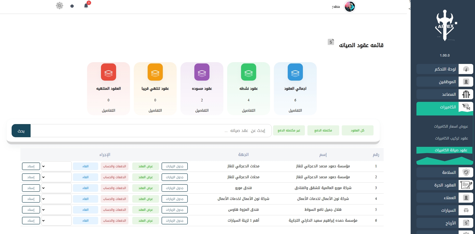 صفحة اداره عقود التركيب للمصاعد